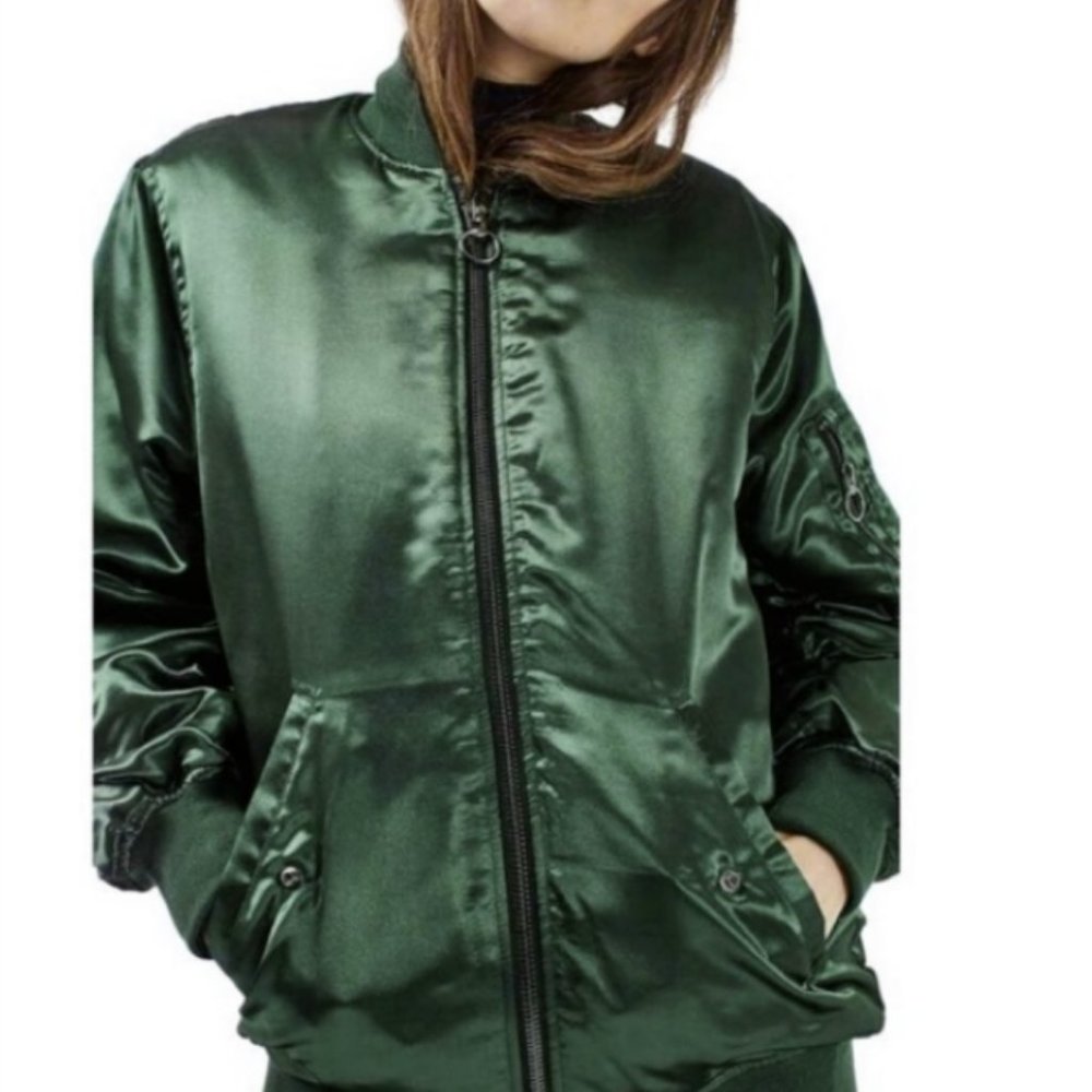Topshop Womens Size 4 Longline Satin Bomber Jacket